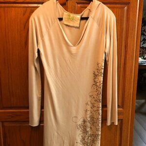 Green Dragon Brand Light brown T-shirt dress w/ botanical print size L